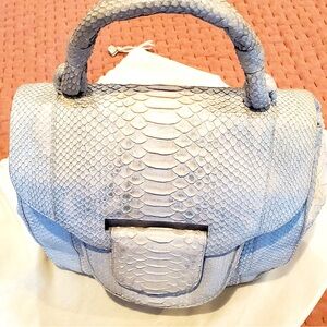 Luxurious Nancy Gonzalez Snake Skin Handbag  in Neutral Ivory Touched in Gold